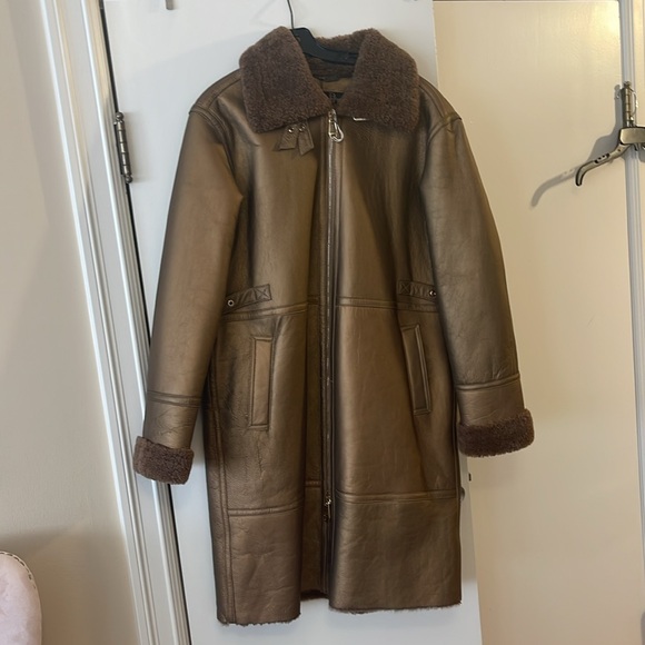 Dom Goor Metallic Sheerling sheepskin bronze leather coat - Picture 14 of 16
